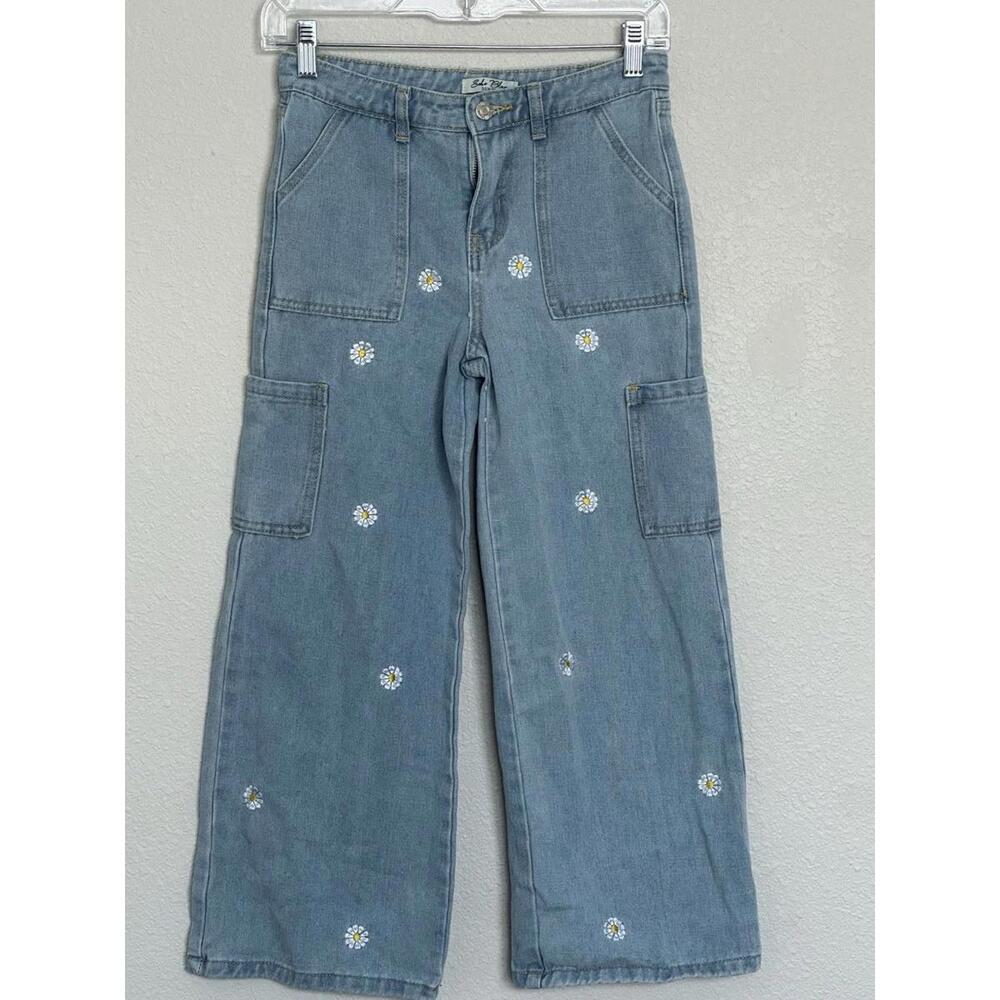 Girls Soho Blue Denim Jeans Pants With Side Pockets and‎ Daisies size 10